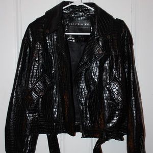 Bagatelle size small faux leather, snake skin print with zippers and buckle
